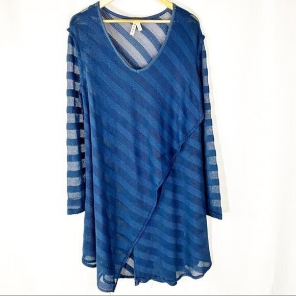 Free People We The Free Faux Wrap Striped Knit Blue Tunic Top - Picture 2 of 7